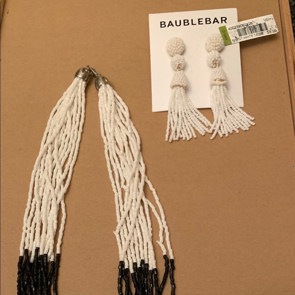 NWT Bauble Bar Black & White Seed Bead Tassel Earrings and Necklace